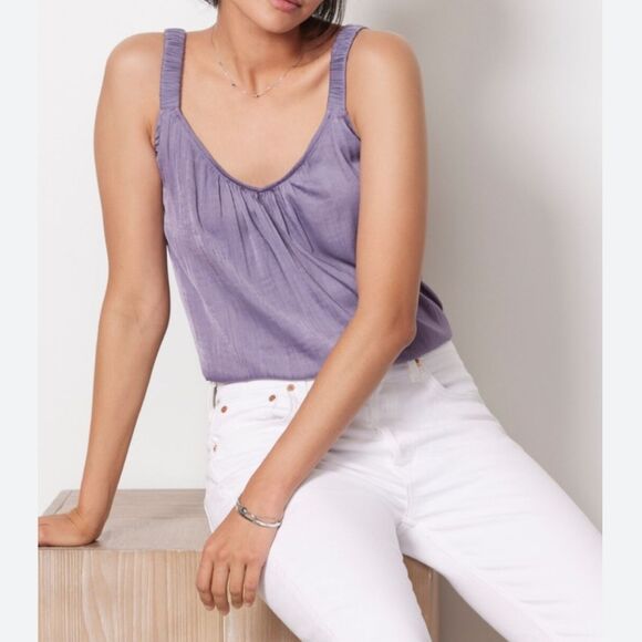 Evereve NWT Elise Hammered Satin Tank top in shale (grey/lavender) S - Picture 4 of 10